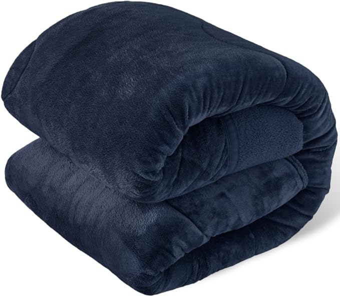 アイリスプラザ 掛け布団 シープボア 毛布 3層構造（シングル・ダークネイビー）